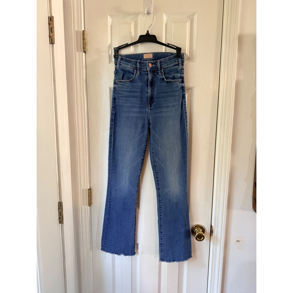 MOTHER The Hustler Ankle Fray Jeans Healing Jar Blue High Rise Flare Size 25